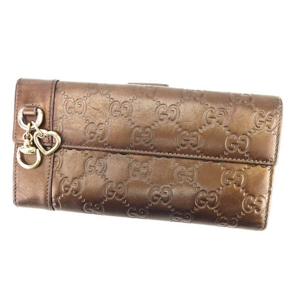 Gucci Wallet Purse Long Wallet Guccissima Brown Gold Woman Authentic Used Y7606